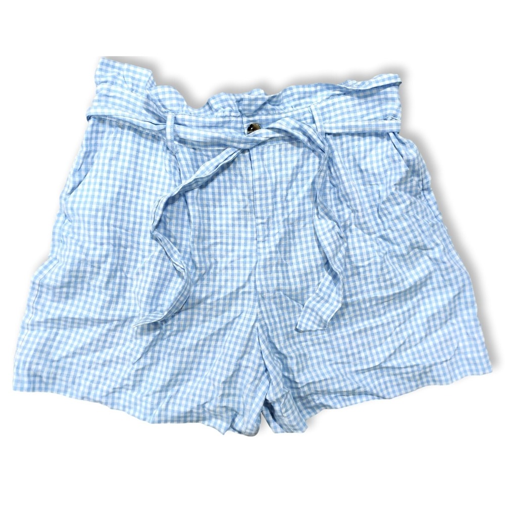 Womens 16W Who What Wear Blue Gingham Paperbag Shorts Preowned